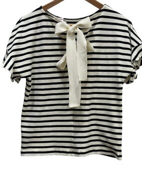 Rachel Parcell Black & White Striped Bow-Back Casual Nautical Short Sleeve Top